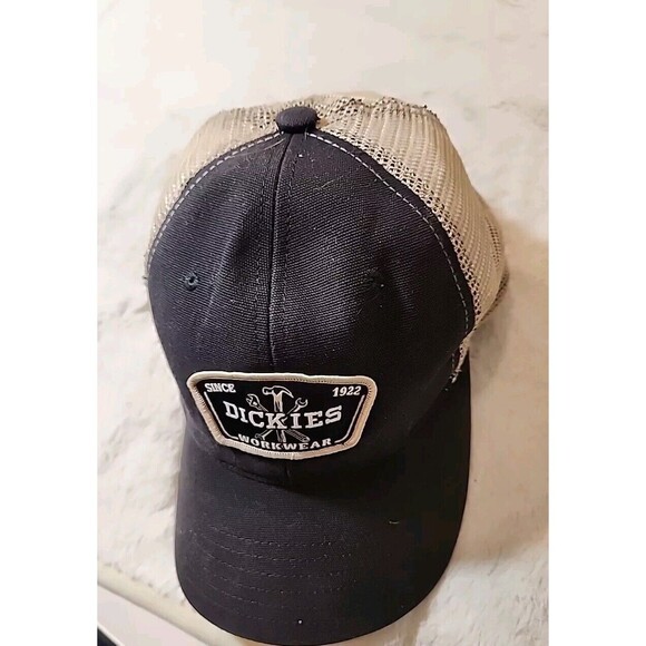 DICKIES Since‎ 1922 Workwear Vintage Snapback Foam Mesh Trucker Hat Cap Navy Tan - Picture 5 of 8